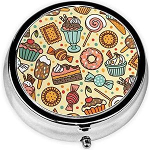 Snoep Patroon Gedrukt Pil Organizer Pil Doos Pil Case Draagbaar voor Portemonnee Pocket Ronde Metalen Pil Houder Organizer voor Dagelijkse Geneeskunde