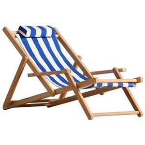 GEIRONV Houten vouwende ligstoel, tuin gazon draagbare strandstoel met comfortabele armleuning verstelbare opvouwbare lounge stoel Fauteuils (Color : Blue)