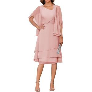 2 Stuks Moeder van de Bruid Jurk voor Bruiloft 3/4 Mouwen Chiffon Avond Prom Jassen met Jas, Stoffige Roos, 32