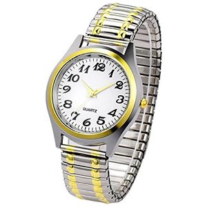 JewelryWe Ultradun Easy Reader-horloge voor dames met elastische band, gouden/zilveren horloge, Men Watch