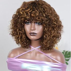 Braziliaanse korte pixie bob-cut pruiken van echt haar met pony, Braziliaanse korte pruiken voor vrouwen, accentueer blonde gekleurde pruiken van echt haar