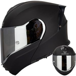 Omkeerbare Helm Met Dubbele Lens, Uitneembare Voering En Snelsluiting Modulaire Motorhelm Met HD Ontwerp Met Dubbele Lens DOT/ECE Goedgekeurd Voor Heren Dames Racen 1,XXXL(65-66CM)