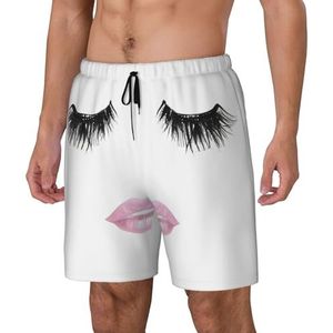 Yyoretp Heren wimper lip witte print Hawaiiaanse zwembroek sneldrogende strandshorts met mesh voering en zakken, Zwart, M