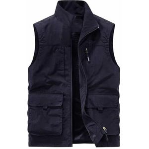 Pegsmio Heren Vest Effen Kleur Gereedschap Vest Dunne Vissen Wandelen Multi-Pocket Losse Vest, marineblauw, XL