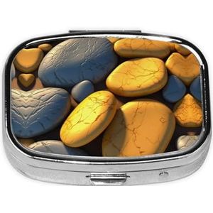 Pillendoos, Snap Shut Deksels Reizen Pillendoos, Draagbare Lange Termijn Opslag Pil Organizer voor het Dragen in Zakken, Portefeuille, Reizen, Werk (gele kiezels)