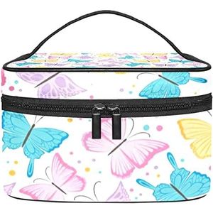 Vlinders patroon make-up organizer tas, reismake-up tas organizer case draagbare cosmetische tas voor vrouwen en meisjes toiletartikelen, Meerkleurig, 22.5x15x13.8cm/8.9x5.9x5.4in