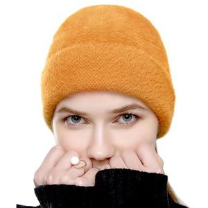 yeeplant Ademende gezellige winterhoed voor meisje vrouw, thermische mode elastische manchet beanie horloge cap met decoratief ontwerp, koudebestendig, Geel315, Eén Maat