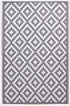 Homescapes Zoe Tuintapijt, grijs outdoor tapijt, weerbestendig, 120 x 180 cm, waterdicht tapijt voor binnen en buiten, van polypropyleen, geometrisch patroon, voor balkon en terras
