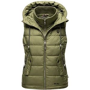 MARIKOO Taisaa licht overgangsvest voor dames, gewatteerd vest met capuchon, XS-3XL, olijfgroen, XXL
