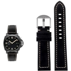 20mm 22mm 24mm 26mm handgemaakte horlogeband geschikt for Tissot geschikt for Seiko geschikt for Citizen Vintage lederen horlogeband band (Color : Black-silver, Size : 22mm)