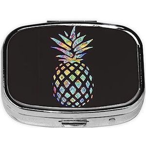 Ananas Gedrukt Vierkante Pillendoos Metalen Ijzer Plating Mini Pil Case Draagbare Reizen Pil Organizer met 3 Compartiment voor Pocket Purse