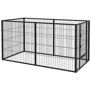 PawHut puppyren, puppybox van 81 cm hoog met deur, vrije uitloop voor kleine en middelgrote honden, hondenhok met 6 panelen, voor binnen, staal, 82,5-150 x 79 cm, zwart