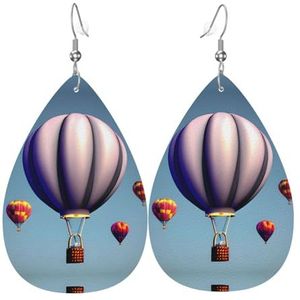 Hete luchtballon druppelvormige lederen oorbellen, damesmodeaccessoires,Valentijnsdag Essential, Eén maat, Leer Pu