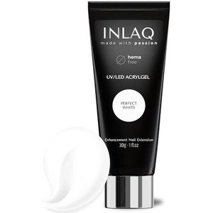 INLAQ® Acryl Gel Nagelgel voor Nagelverlenging – Acryl Polyacrylgel Polygel Verdikking Verbetering Building Natuurlijke Look Verdikkende Builder Versterking Nagel Nail Art – Perfect White 30ml