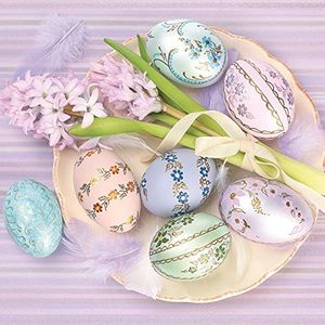 Servetten, napkins/33 x 33 cm/servettechniek/beschilderde eieren met hyacinten op bord/pastelkleurig/lila