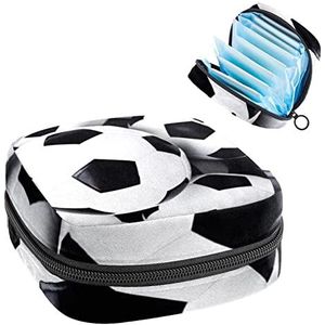 Voetballen Print,Periode Pouch Draagbaar,Tampon Opbergtas,Tampon Houder voor Portemonnee Vrouwelijke Product Organizer, Meerkleurig, 4.7x6.6x6.6 in/12x17x17 cm