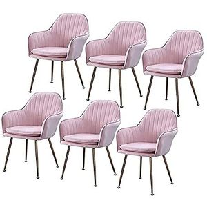 GEIRONV Dineren stoelen Set van 6, Flanel zitplaats gestoffeerd met armleuningen lounge stoel hotel kantoor receptie stoelen Eetstoelen (Color : Pink)