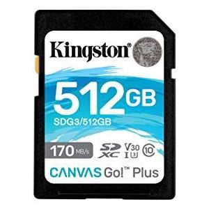 Kingston 512 GB SDXC Canvas Go Plus 170 MB/s lezen UHS-I, C10, U3, V30 geheugenkaart (SDG3/512GBET)