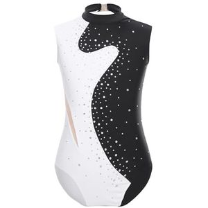 Ritmisch turnpak voor kinderen, meisjes en tieners, balletdanspak, mouwloze skaterpakken met glanzende strass-steentjes voor kinderen (zwart, 16)