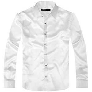 Heren Button-down Satijnen Overhemd Met Lange Mouwen For Mannen Slim Fit Overhemd Feest Bruiloft Casual Overhemd heren t-shirt (Color : Blanc, Size : 3XL)