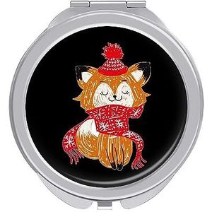 Kerst Cartoon Fox Compact Kleine Reizen Make-up Spiegel Draagbare Dubbelzijdige Pocket Spiegels voor Handtas Purse
