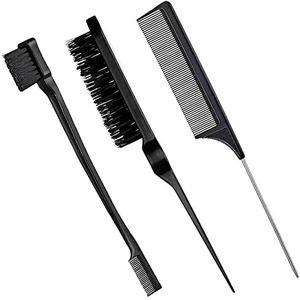 3 stuks haarstyling-kamset, teasing haarborstel, rattenstaartkam, randborstel voor rand- en rugborstels, kammen, slicking haar voor vrouwen (zwart)