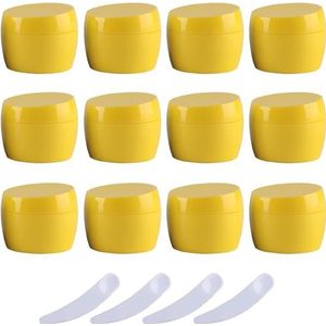 Cosmetische potten, Pak van 12, lege groene 50 ml plastic cosmetische potten containerpot met deksel lotion opslagcontainer gezichtscrème reisfles + 4 x spatel(Geel)