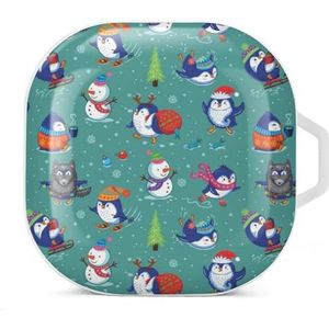 Grappige pinguïns oordopjes hoesje compatibel met Samsung hard shell beschermhoes witte stijl