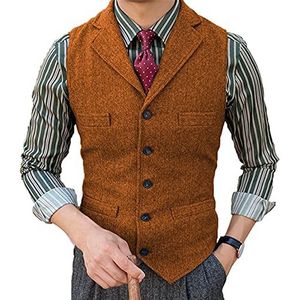 BYLUNTA Classic heren tweed vest werkkleding Herringbone bruidegom vintage bruiloft wol XS-3XL, oranje, XL