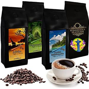 C&T Landen-koffieset, 4 kg, hele bonen, Ruanda + Nicaragua + Colombia + Brazilië, aroma's, topkoffie uit de hele wereld, premium koffie in voordeelpakket