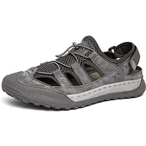 EKsma Mannen Lederen Sandalen Gesloten Teen Wandelen Outdoor Water Strand Sport Mens Sandalen voor Zomer, Grijs, 39.5 EU