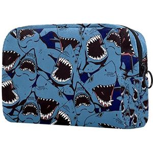 Make-up organizer tas marineblauwe haaien oceaan zee etui cosmetische opbergtas draagbare toilettas voor vrouwen mannen, Multi kleuren 04, 18.5x7.5x13cm/7.3x3x5.1in