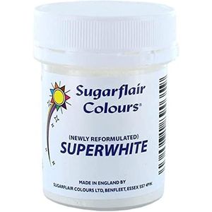 Sugarflair Superwhite poeder, E171-vrij, glazuur whitener voor koninklijk glazuur voor heldere en prachtige taartbedekking of gebruik als super extra witte eetbare voedselverf, kleurpoeder voor