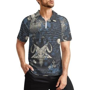 Retro vrijmetselarij en satanisme heren golfpoloshirts klassieke pasvorm korte mouw T-shirt bedrukt casual sportkleding top XL