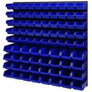 Stapelboxen, wandrek, 772 x 780 mm, opslagsysteem, opbergbakken, opbergkast, wandplaten, 82 stuks, blauwe boxen