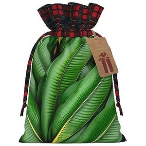 Bananenblad groene herbruikbare geschenktas-trekkoord kerstcadeau tas, perfect voor feestelijke seizoenen, kunst & ambachtelijke tas