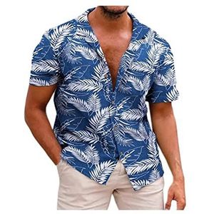 Hawaiiaanse Overhemden For Heren, Korte Mouwen, Zomeroverhemden, Vakantieoverhemd For Heren, Overhemd Met Knoopjes(Blue A,3XL)