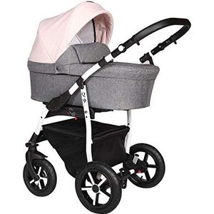 Reissysteem 3in1 Isofix Buggy Pram Carrycot Pushchair Q9 door ChillyKids 2in1 without baby seat Rose White Q9/183C