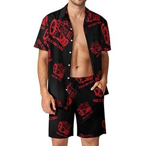 Red Tractor Hawaiiaanse bijpassende set voor heren, 2-delige outfits, button-down shirts en shorts voor strandvakantie
