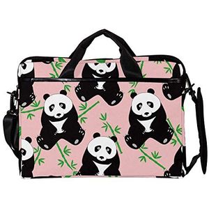 EZIOLY Zitten Panda met Bamboe 14 Inch15 Inch Laptop Schouder Messenger Bag Crossbody Aktetas Messenger Sleeve voor 13 Inch tot 14 ""Laptop, Meerkleurig, 11*15in