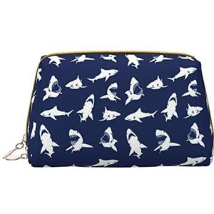 KOOLR Haaienpatroon Met Verschillende Gebaren Print Make-up Tas Lederen Cosmetische Tas Travel Organizer Toilettas Voor Vrouwen En Meisjes, Wit, One Size