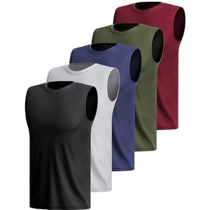 3 of 5 stuks sporttanktops voor heren, mouwloos shirt, fitness, okselshirt, sneldrogend, spiershirt, ademend, loopshirt, tanktop, gym, functioneel shirt, vest, multipack, zwart/grijs/legergroen
