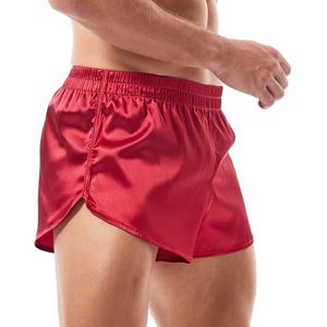 Amy Coulee satijnen boxershorts heren pyjamabroek kort, rood, S