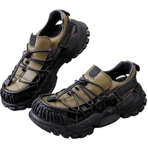 Heren Zomer Leren Outdoor Wandelschoenen, Sportvissersandalen, Gesloten Neus, Casual Strand Zwemschoenen, Sneakers(Olive green,46 EU)