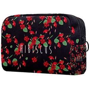 voor Vrouwen Reizen Cosmetische Organisator met Rits Make-up Tas Toilettas Tassen Tropische Groene Hibiscus Bloemen Bloem