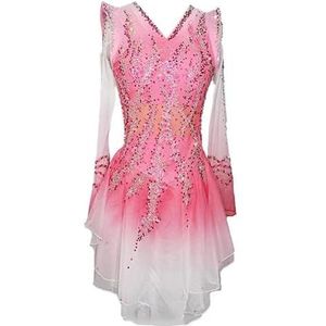 Mode Figuur Skating Sports Dress voor meisjes Overgangskleur Damesdans schaatsenswedstrijd kostuum met kristallen Gymnastiek tonen trui outfit,A,11_13Years