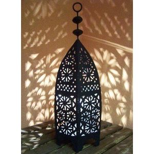 Oosterse lantaarn van metaal, zwart, Sliman 60 cm groot, Marokkaanse tuinlantaarn voor buiten, binnen als tafellantaarn, Marokkaans tuinwindlicht windlicht hangend of om neer te zetten
