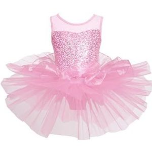 iiniim Balletjurk voor kinderen, meisjes, glitter, balletpak met tutu, rok, pailletten, ballerinajurk, latin, dansjurk, balletoutfits, roze, 92-98