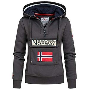 Geographical Norway Gymclass Lady - dames hoodies met capuchon en zakken - sweatshirt lange mouwen warme jas - ritssluiting pullover dames lente zomer herfst winter, Donkergrijs, L