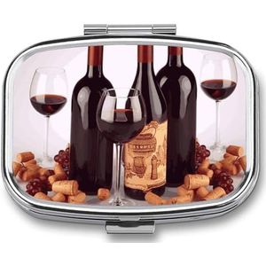 Rode Wijn Pillendoos 2 Compartiment Pillendoosje Draagbare Pocket Pil Organizer Geneeskunde Vitamine Organizer voor Mannen Vrouwen